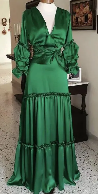 Diynav Emerald Green Long Sleeves Evening Dress Emerald Green Evening Gown HZ1017