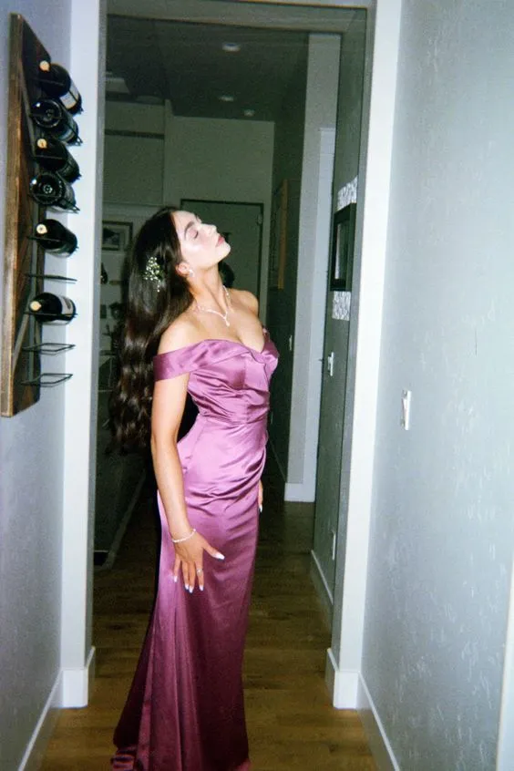Diynav Sheath/Column Satin Long Prom Dress,Off The Shoulder Evening Gown HZ1017 - Image 2