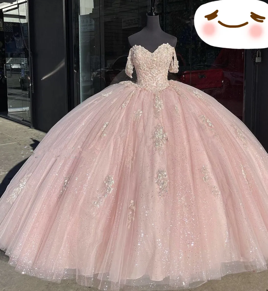 Diynav The Shoulder Light Pink Quinceanera Dresses Ball Gown Sweet 16 Dress HZ1017