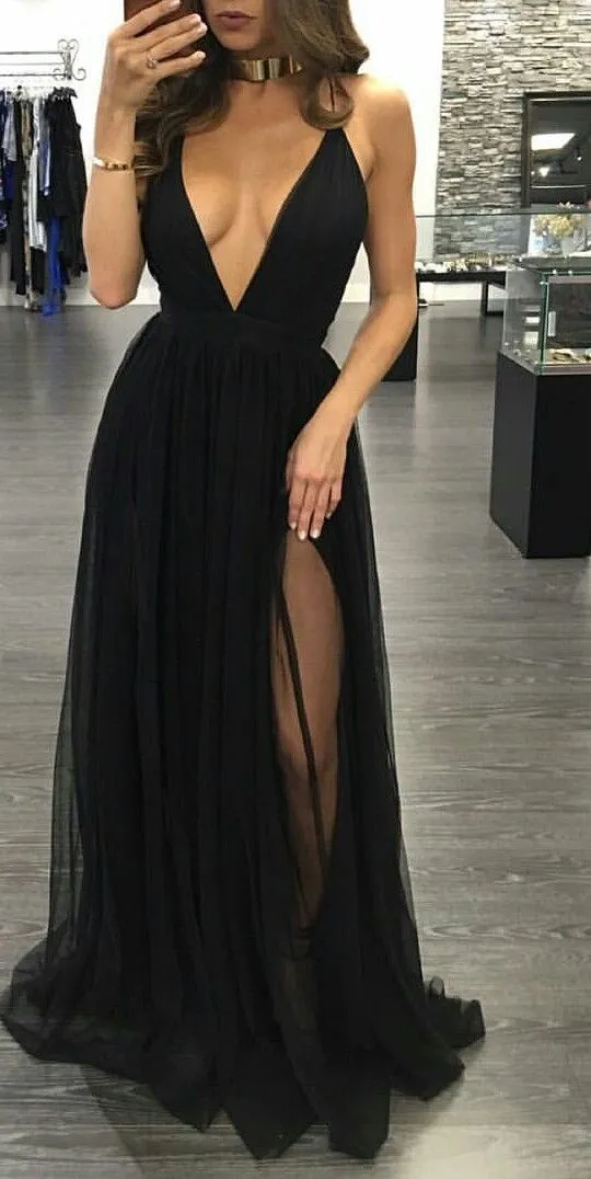 Diynav Prom Dresses,Chiffon Prom Dress,A line Prom Dresses,Evening Gowns,Party Dress,Slit Prom Gown For Teens HZ1017