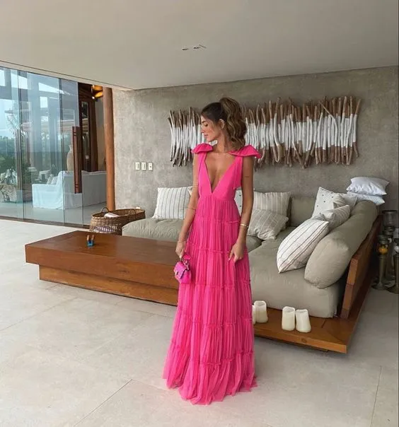 Diynav Pink Backless Prom Dress, Evening Dress HZ1017