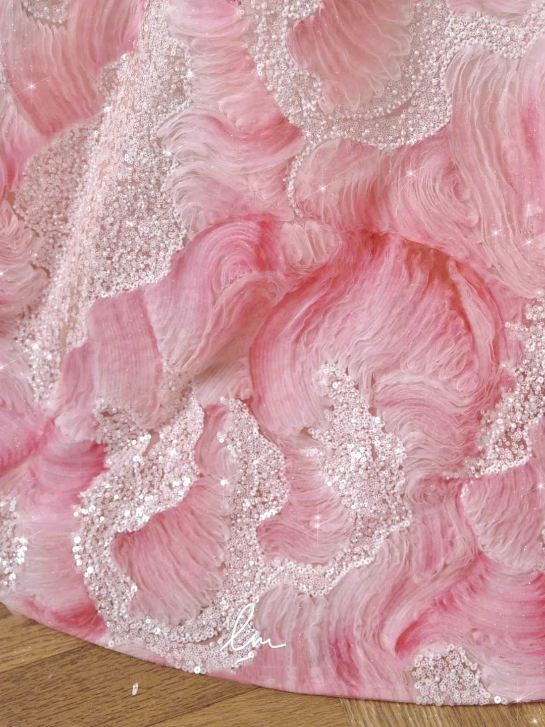 Diynav Pink Strapless Satin Print Sequins Prom Dress Princess Birthday Ball Gown HZ1017 - Image 4