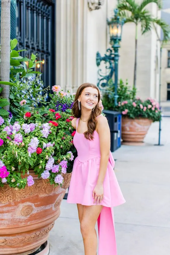 Diynav A-line Homecoming Dress,Pink Cocktail Dress HZ1017