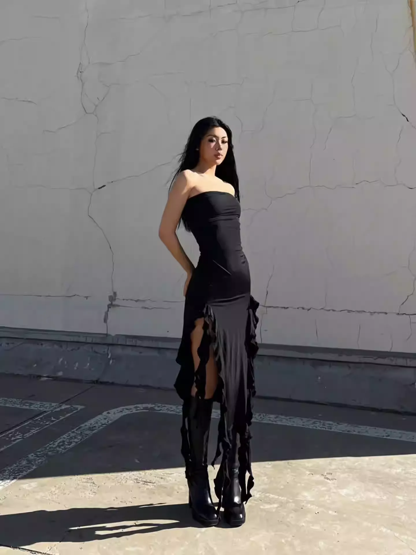 Diynav Black Strapless Party Dress,Black Evening Dress HZ1017