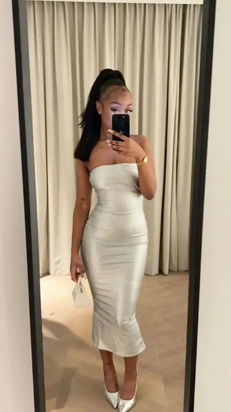 Diynav Strapless Midi-length Evening Dress Birthday Outfit Dress HZ1017