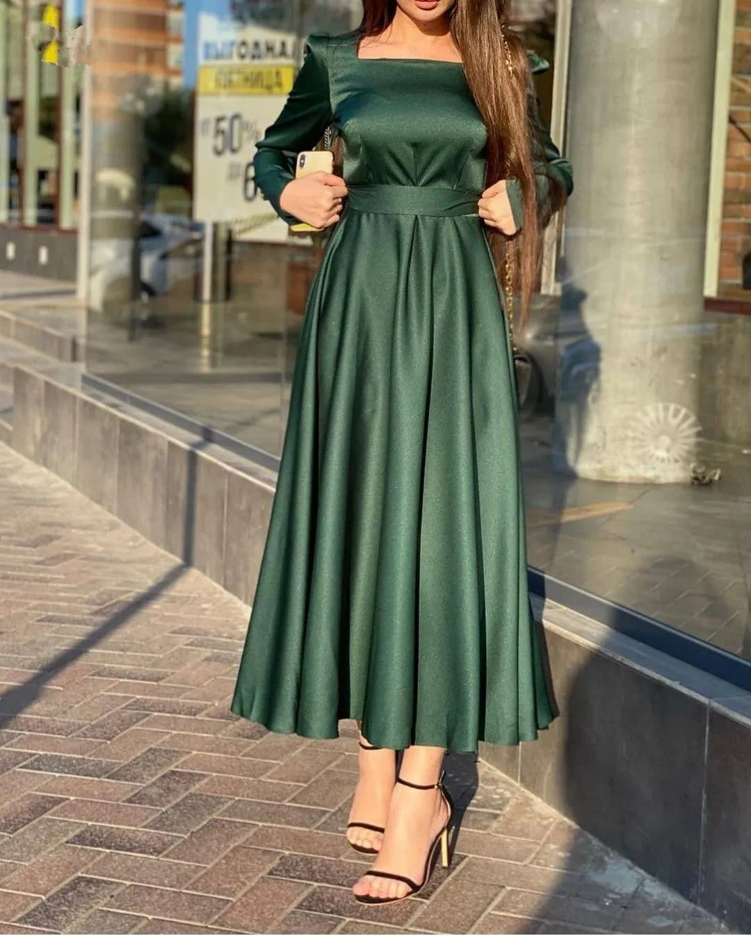 Diynav Green Square Neckline A-line Prom Dress,Green Evening Dress HZ1017