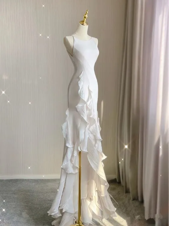 Diynav White Wedding Dress,Sleeveless Bridal Dress HZ1017