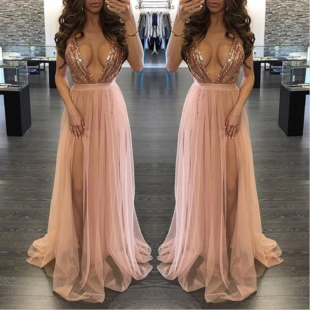 Diynav Burst Fashion Sexy Mesh Splicing With Leek Sling Ribbon Bare Back Dress