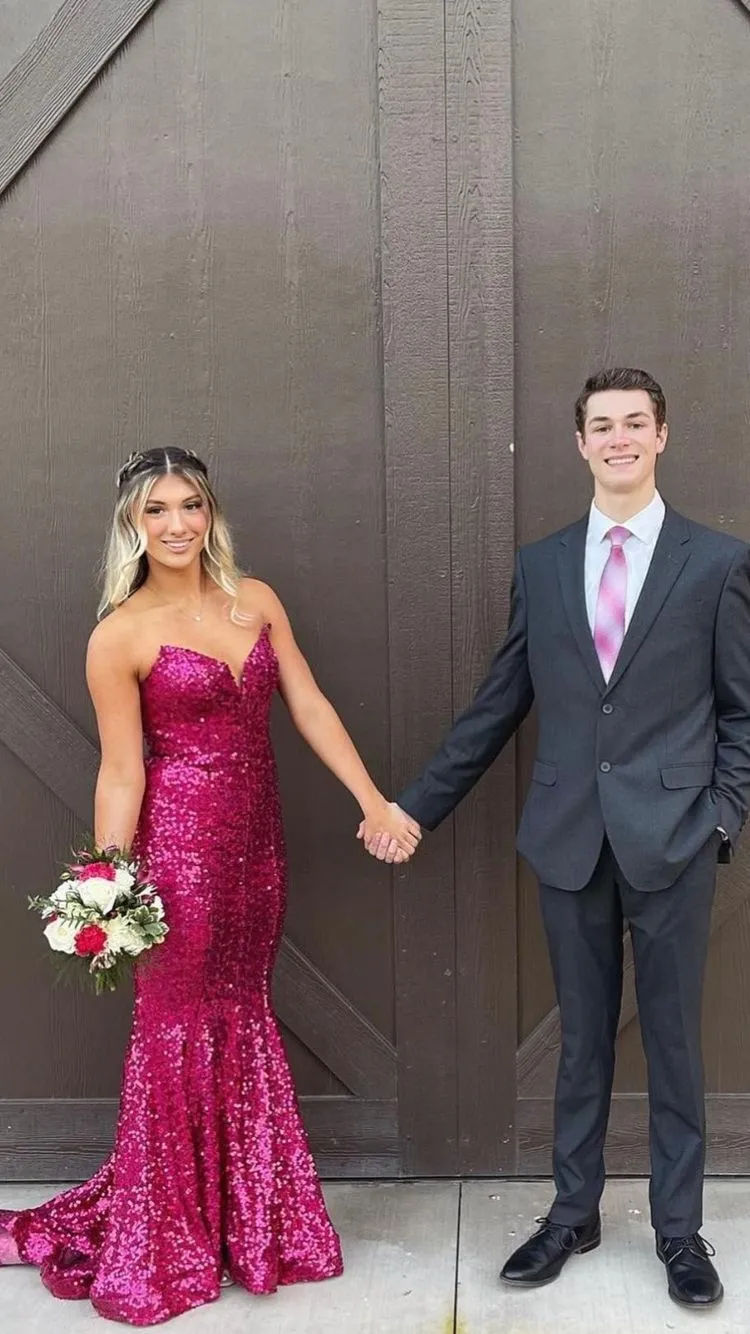 Diynav Fuchsia Sequins Long Prom Dress,Elegant Mermaid Evening Dress HZ1017