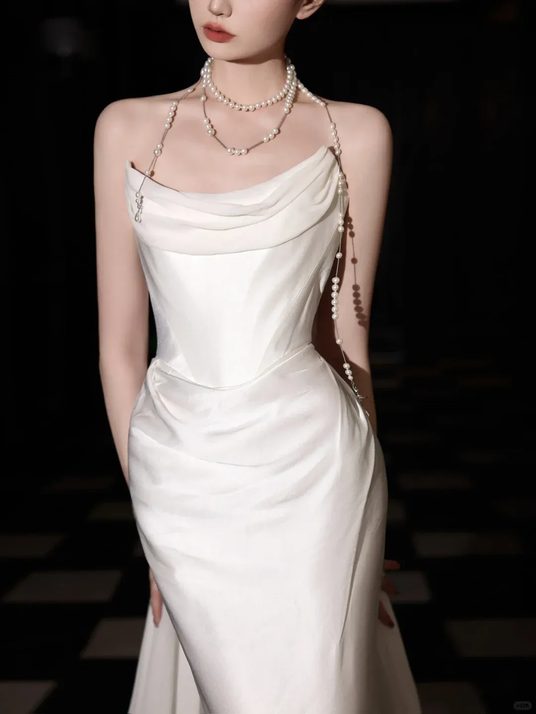 Diynav White Satin Chiffon Mermaid Prom Dress,Strapless Long Wedding Dress HZ1017 - Image 2