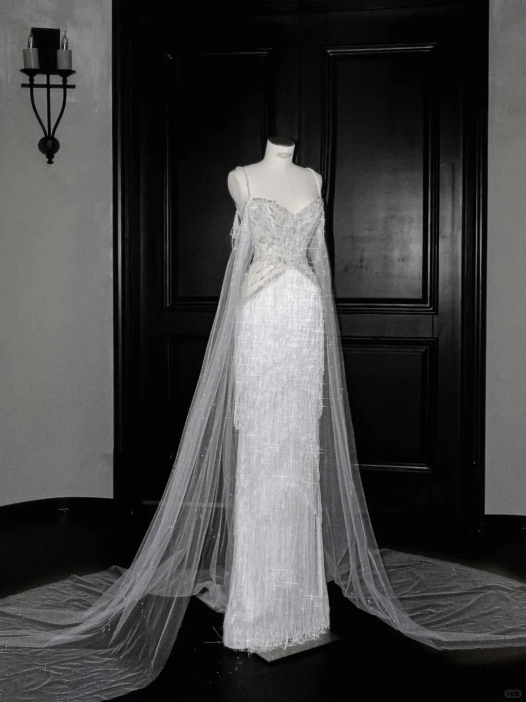 Diynav White Tulle Pearl Bead Chain Beaded Tassel Prom Dress Evening Dress,Off Shoulder Wedding Dress HZ1017