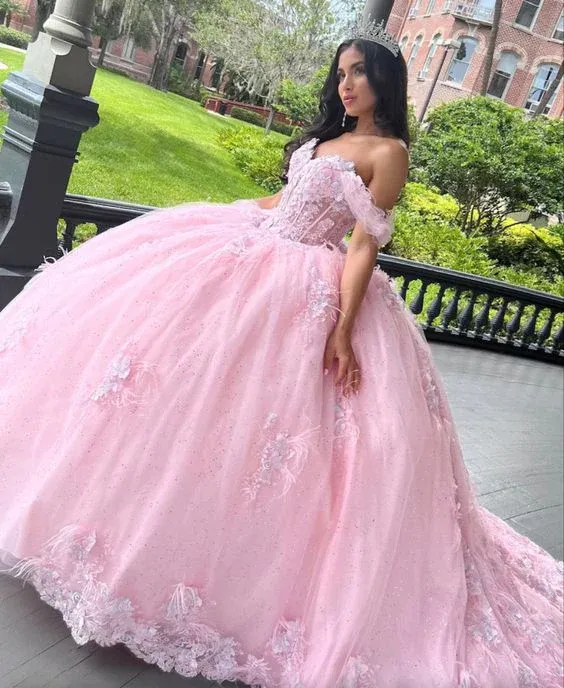 Diynav Tulle Sweet 16 Ball Gown Appliques Prom Dress Quinceanera Dress HZ1017