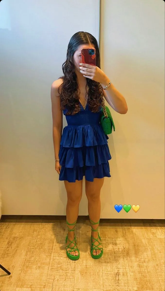 Diynav Straps Sexy V Neck Layered Ruffle Hem Homecoming Dress HZ1017