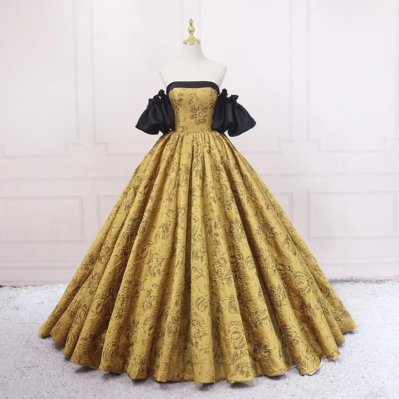 Diynav retro style slim golden bride dress vintage ball gown HZ1017