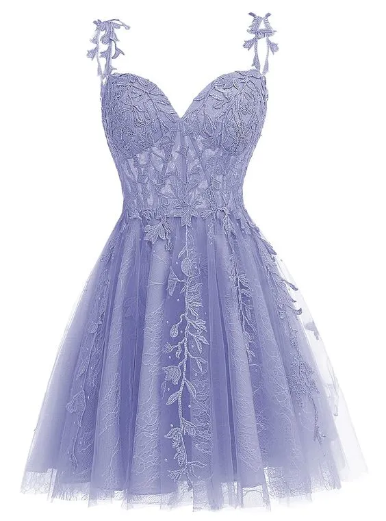 Diynav Straps Sweetheart Neck Tulle Lace Homecoming Dress for Teens HZ1017