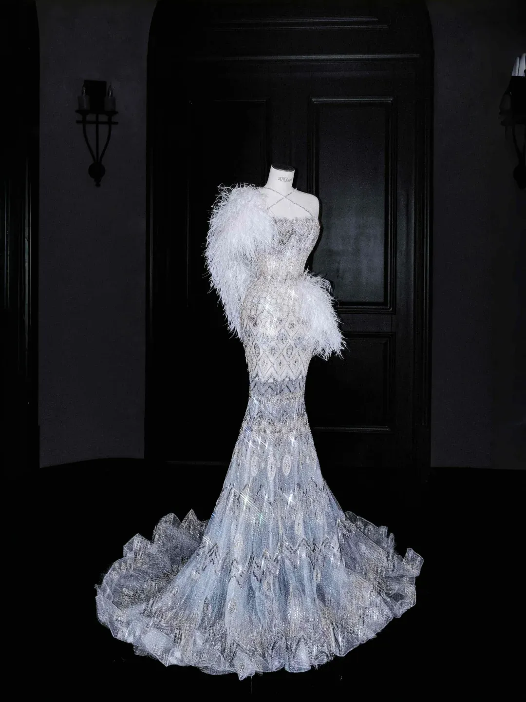 Diynav Mermaid Sequins Beaded Wedding Dress,Formal Prom Evening Dress HZ1017