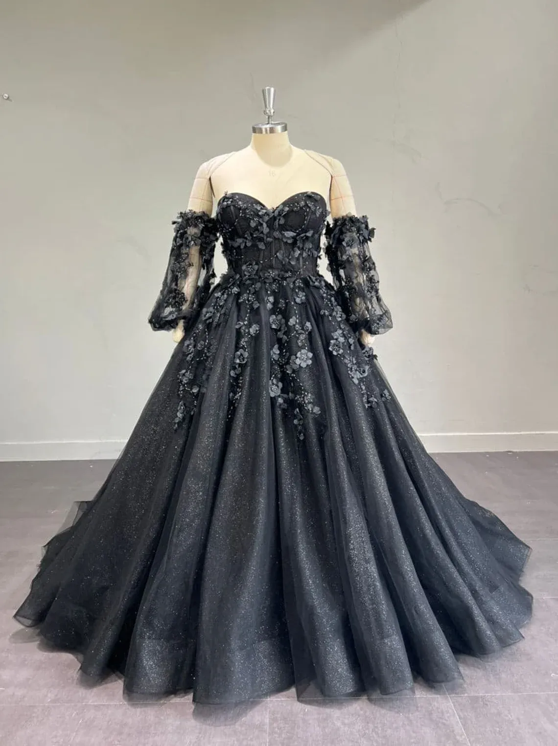 Diynav Alternative Black Gown, Off The Shoulder Ball Gown Gothic Unconventional Wedding HZ1017