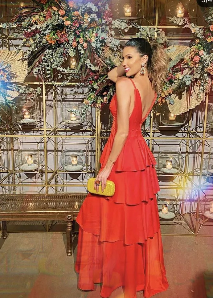 Diynav Spaghetti Straps Red Tiered Evening Dress HZ1017