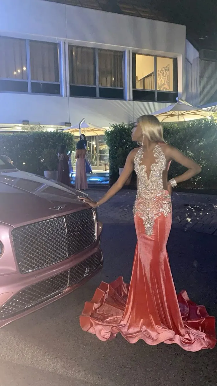 Diynav Mermaid Sparkly Black Girls Long Evening Dresses HZ1017