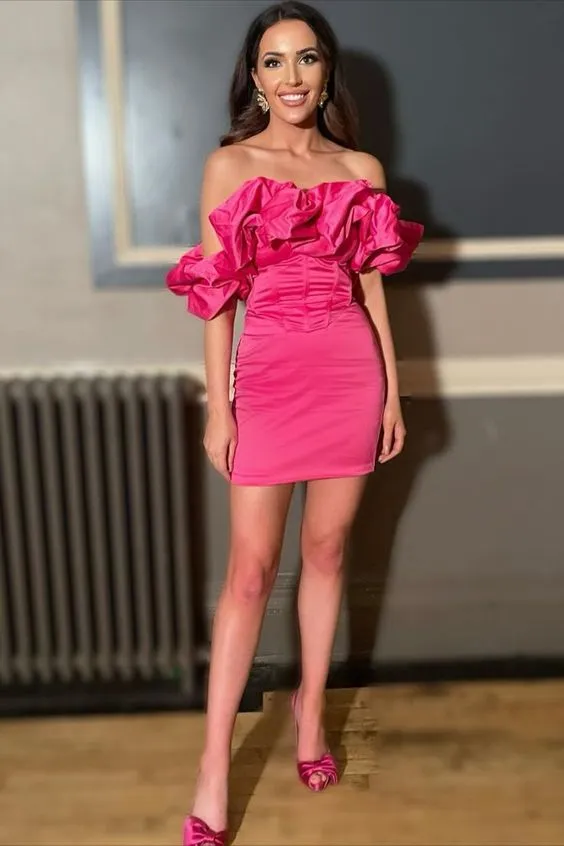 Diynav the Shoulder Ruffles Mini Homecoming Dress HZ1017