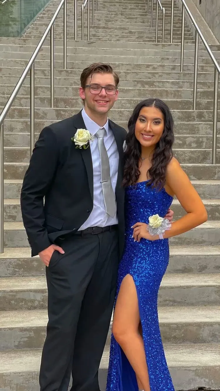 Diynav Blue Sequins Long Prom Dress With Side Slit Elegant Evening Gown HZ1017