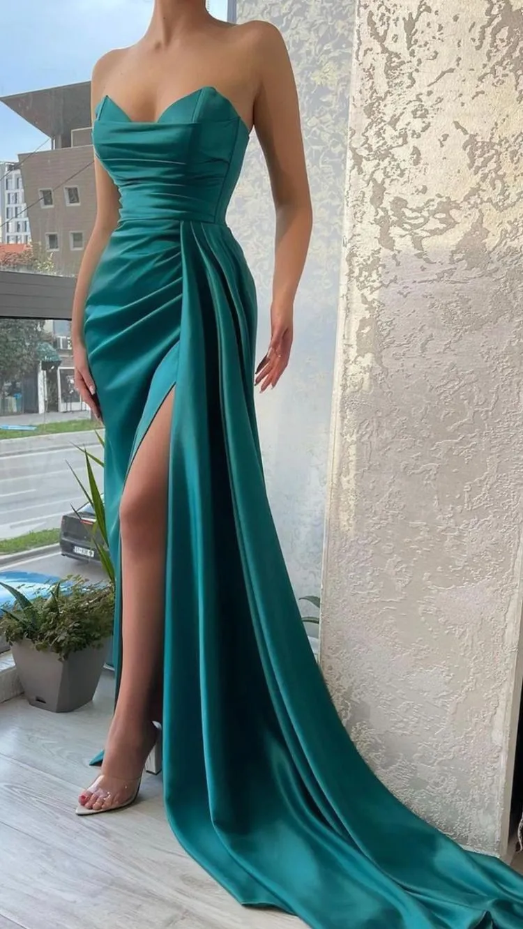 Diynav Strapless Satin Long Evening Dress HZ1017