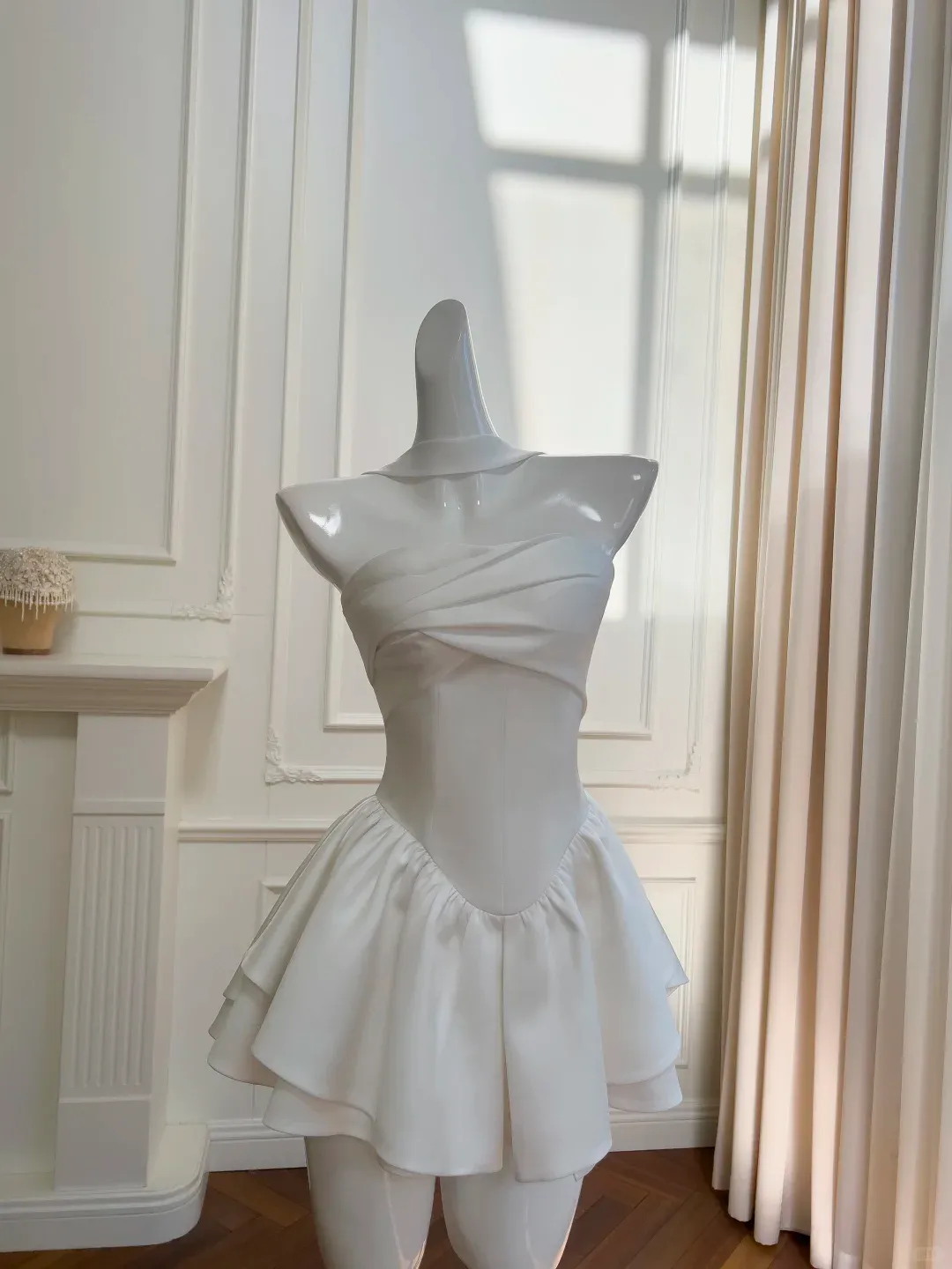 Diynav White Strapless Satin A Line Mini party Dress Homecoming Dress HZ1017