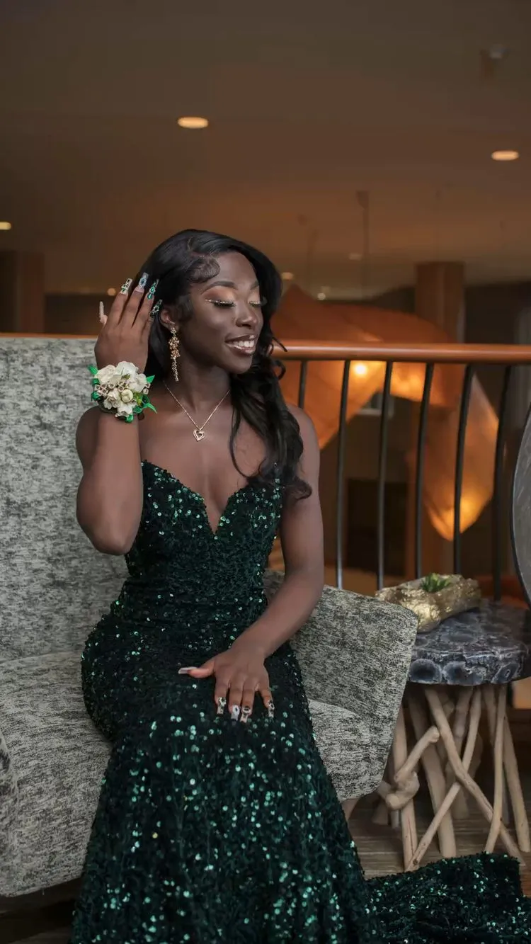 Diynav Sequin Long Prom Dress Mermaid Evening Gown Senior Prom HZ1017