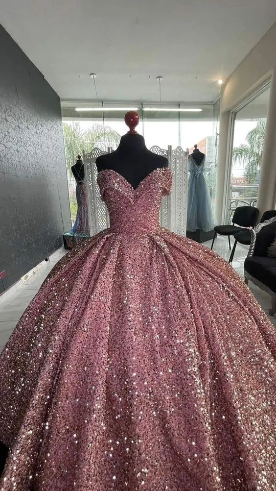 Diynav Off The Shoulder Sequins Ball Gown,Sweet 16 Dress HZ1017