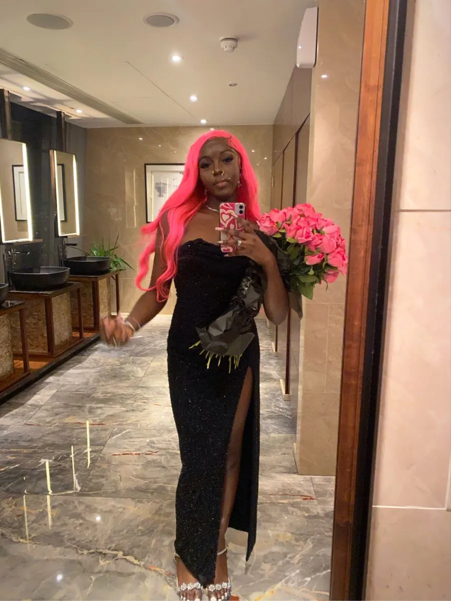 Diynav Black Sheath/Column Evening Dress with Split HZ1017