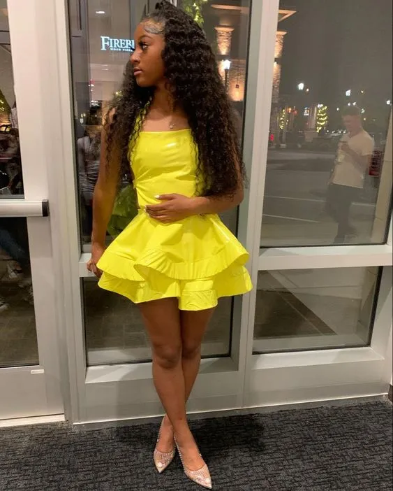 Diynav Yellow Satin Short Homecoming Dress 8th Grade Prom HZ1017