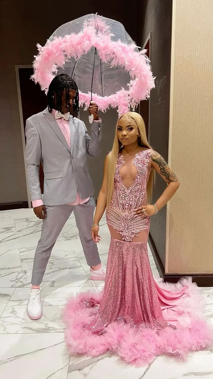 Diynav Pink Mermaid Prom Dress Pink Evening Gown HZ1017