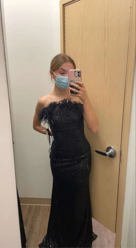 Diynav Mermaid Long Prom Dress Charming Black Evening Dress HZ1017