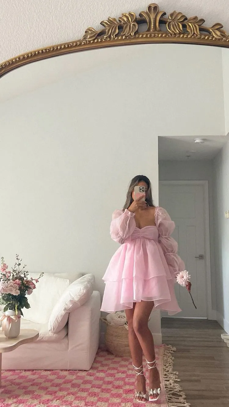 Diynav A-line Puffy Dress Pink Homecoming Dress HZ1017