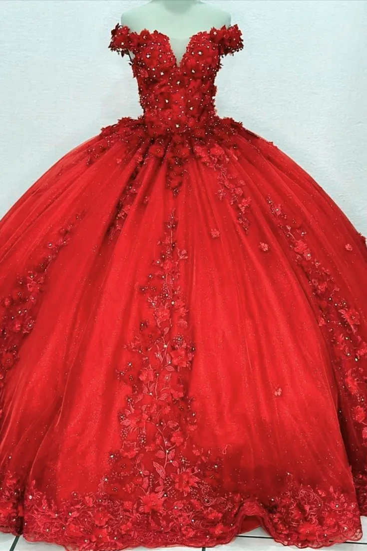 Diynav Red Appliques Quinceanera Dresses Ball Gown For 15th Birthday Party HZ1017