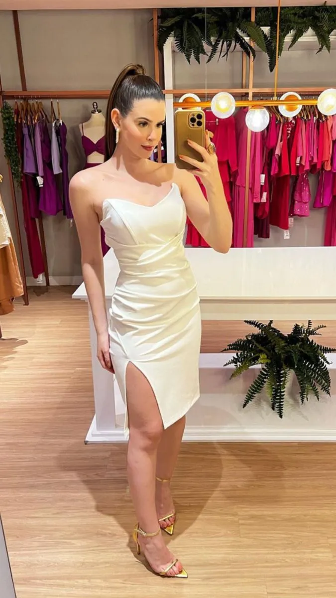 Diynav Strapless Party Dress With Leg Slit,White Homecoming Dress HZ1017