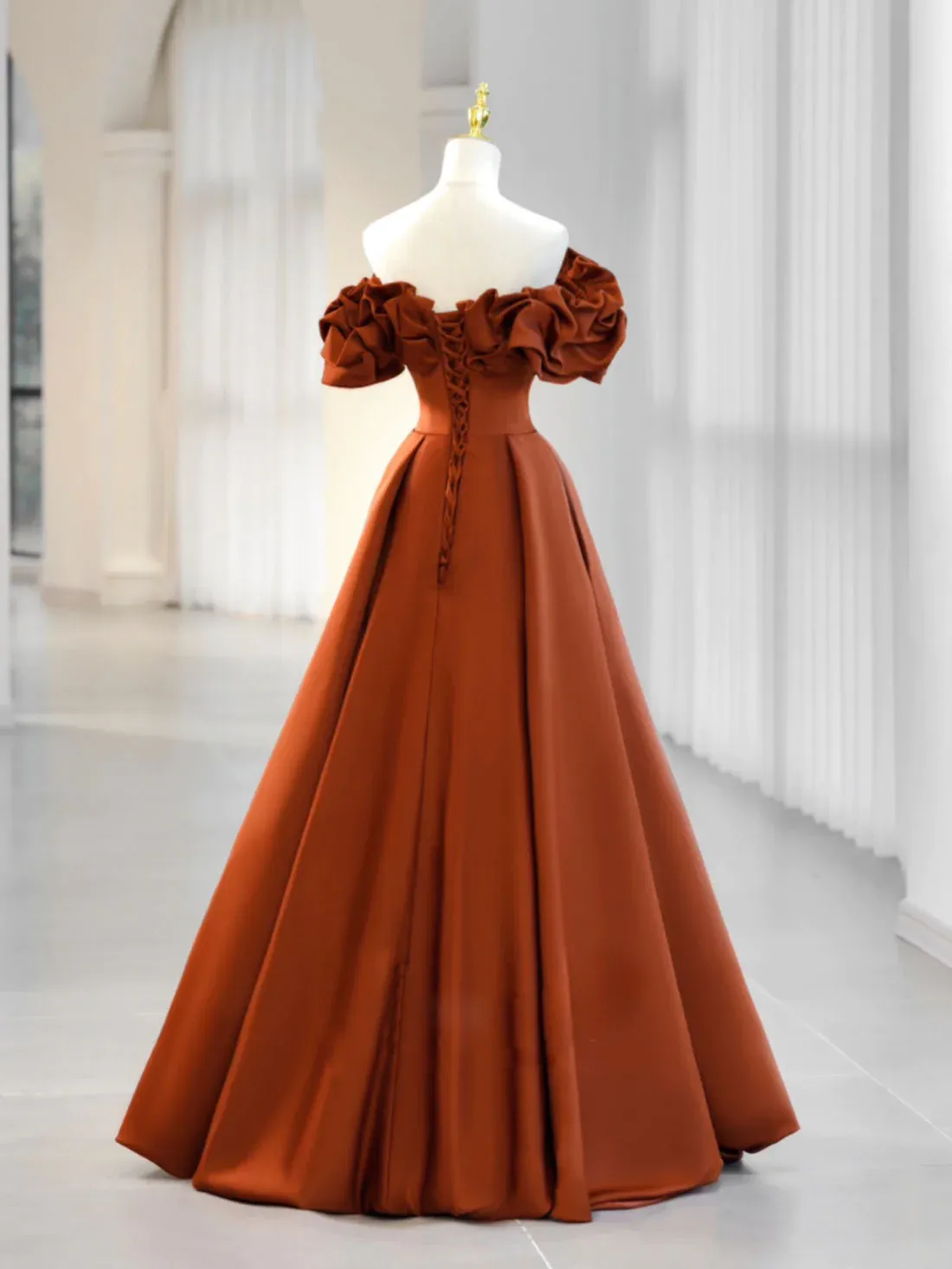 Diynav A-Line Satin Orange Long Prom Dress, Orange Formal Evening Dress HZ1017 - Image 3