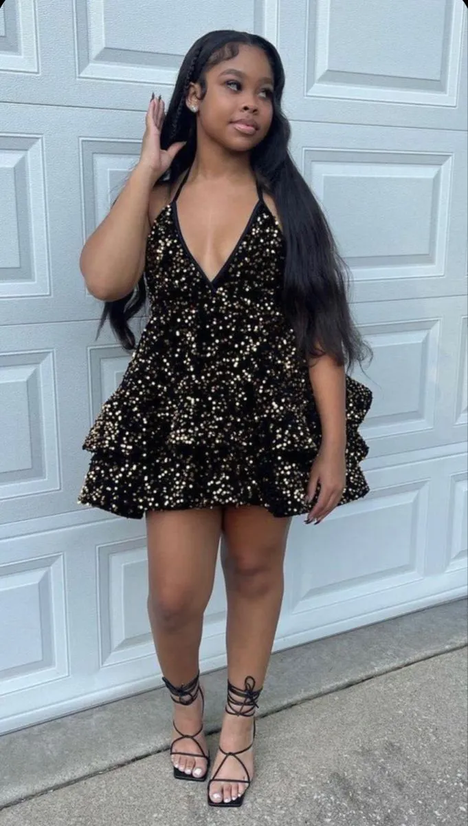 Diynav Halter Sequin Cocktail dresses 2025 Tiered Homecoming Dresses HZ1017