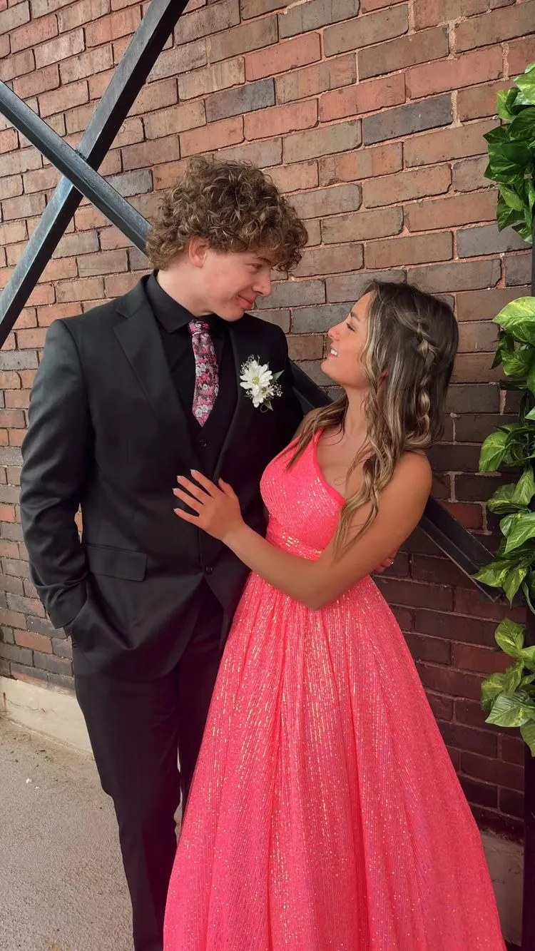 Diynav Women's Asymmetric Straps Sequins Long Prom Dress With Pockets Generous Evening Gown HZ1017 - Image 3