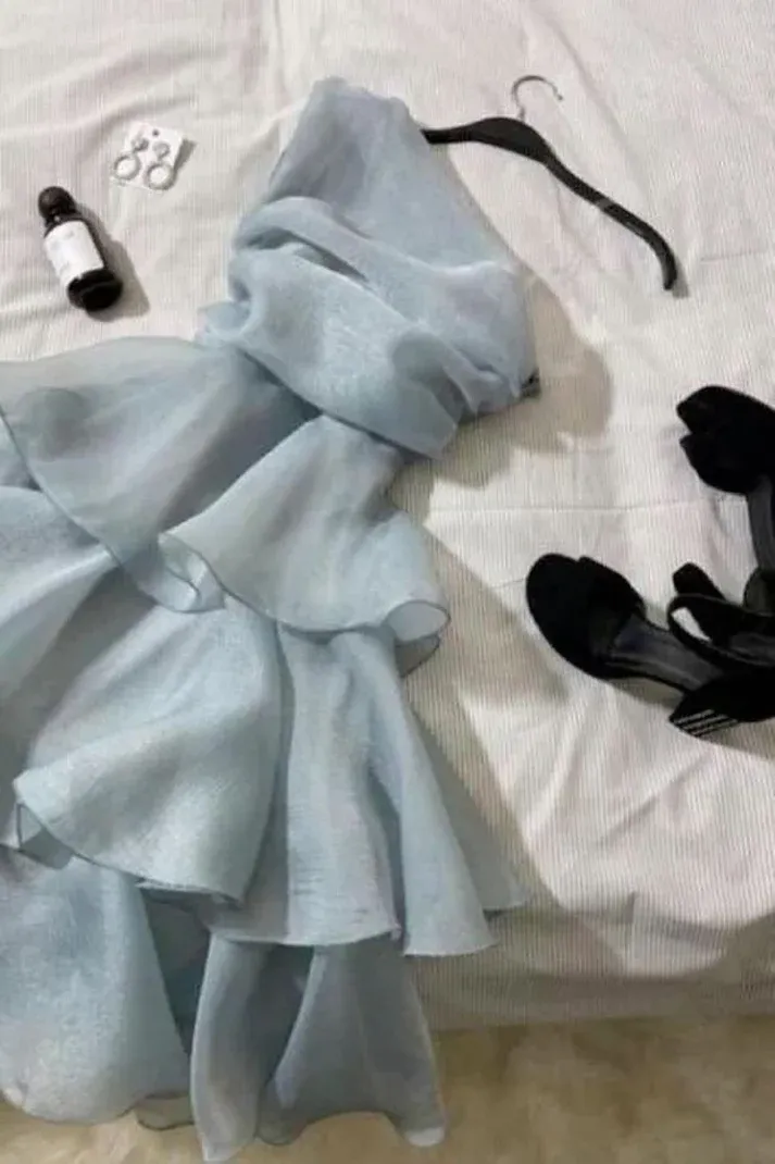 Diynav One Shoulder Homecoming Dress Blue A Line Mini Party Dress HZ1017