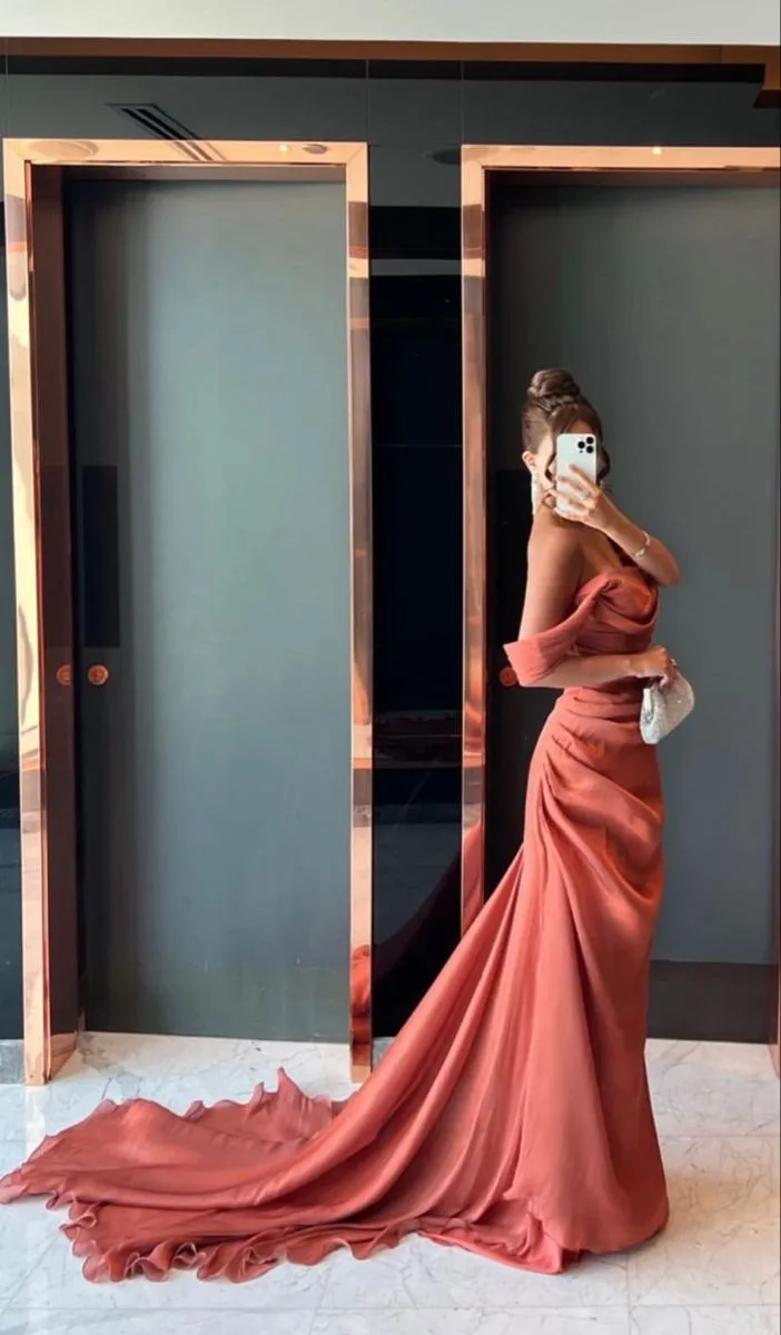 Diynav The Shoulder Mermaid Evening Dress With Train HZ1017