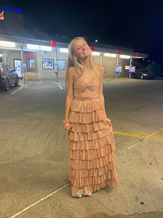 Diynav Straps Tiered Long Evening Dresses,Chic Prom Gown HZ1017