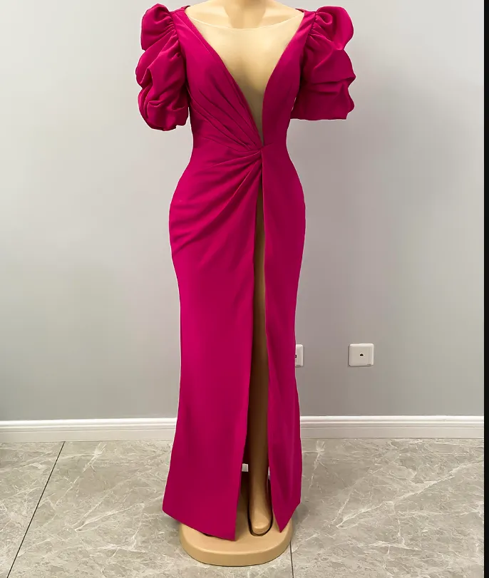 Diynav Split Mermaid Long Evening Dress Hot Pink African Party Dress HZ1017 - Image 3