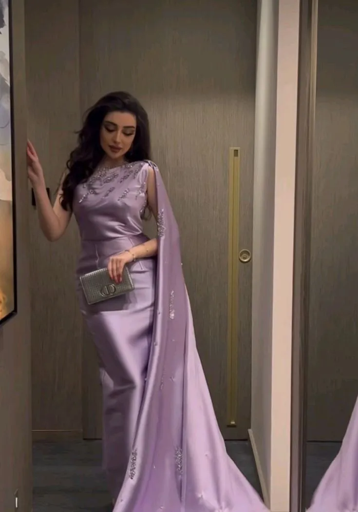 Diynav One Shoulder Satin Evening Dress Chic Gala Dress HZ1017