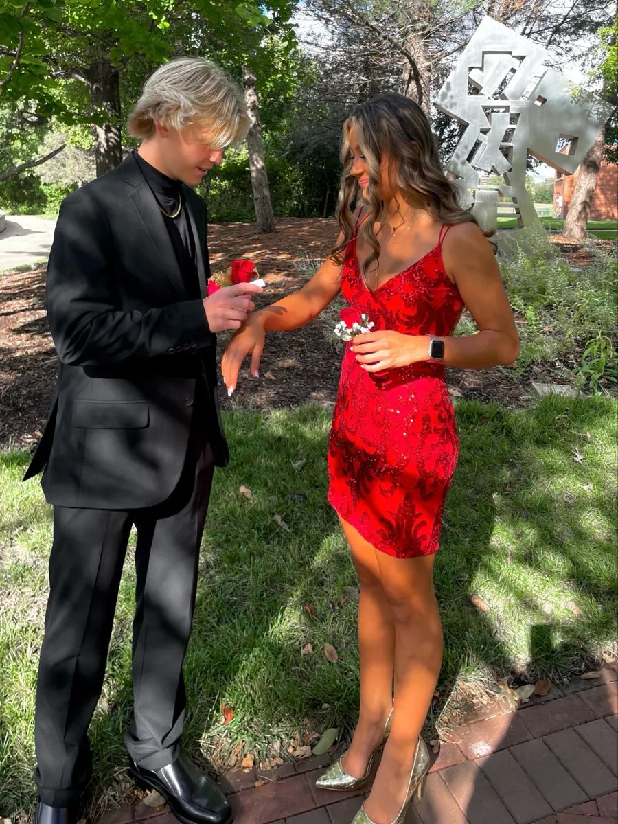 Diynav Sequins Homecoming Dress,Red Party Dress HZ1017