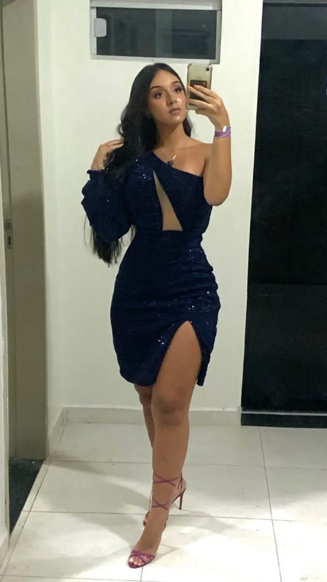 Diynav Sleeve Party Dress,Glitter Sequins Homecoming Dress HZ1017