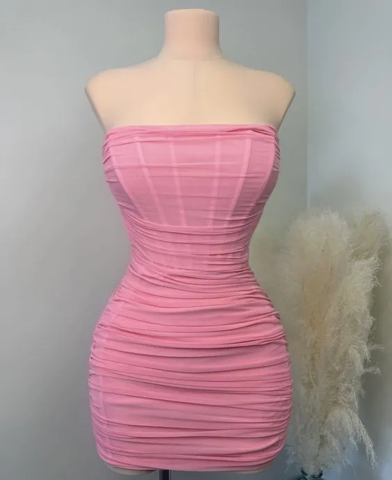 Diynav Pink Strapless Homecoming Dress,Sexy Party Dress,Club Dress HZ1017