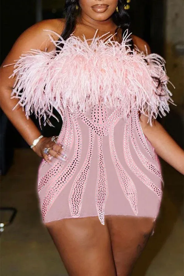 Diynav Girly Fluffy Mini Dress,Pink Bodycon Dress,Short Homecoming Dress HZ1017