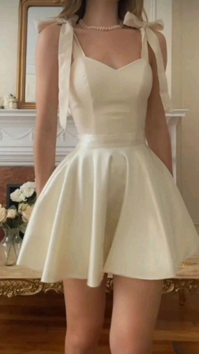 Diynav Straps Ivory A Line Birthday Outfits Mini Prom Dress HZ1017