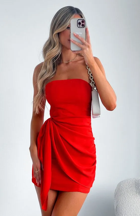 Diynav Strapless Homecoming Dress Red Cocktail Dress HZ1017